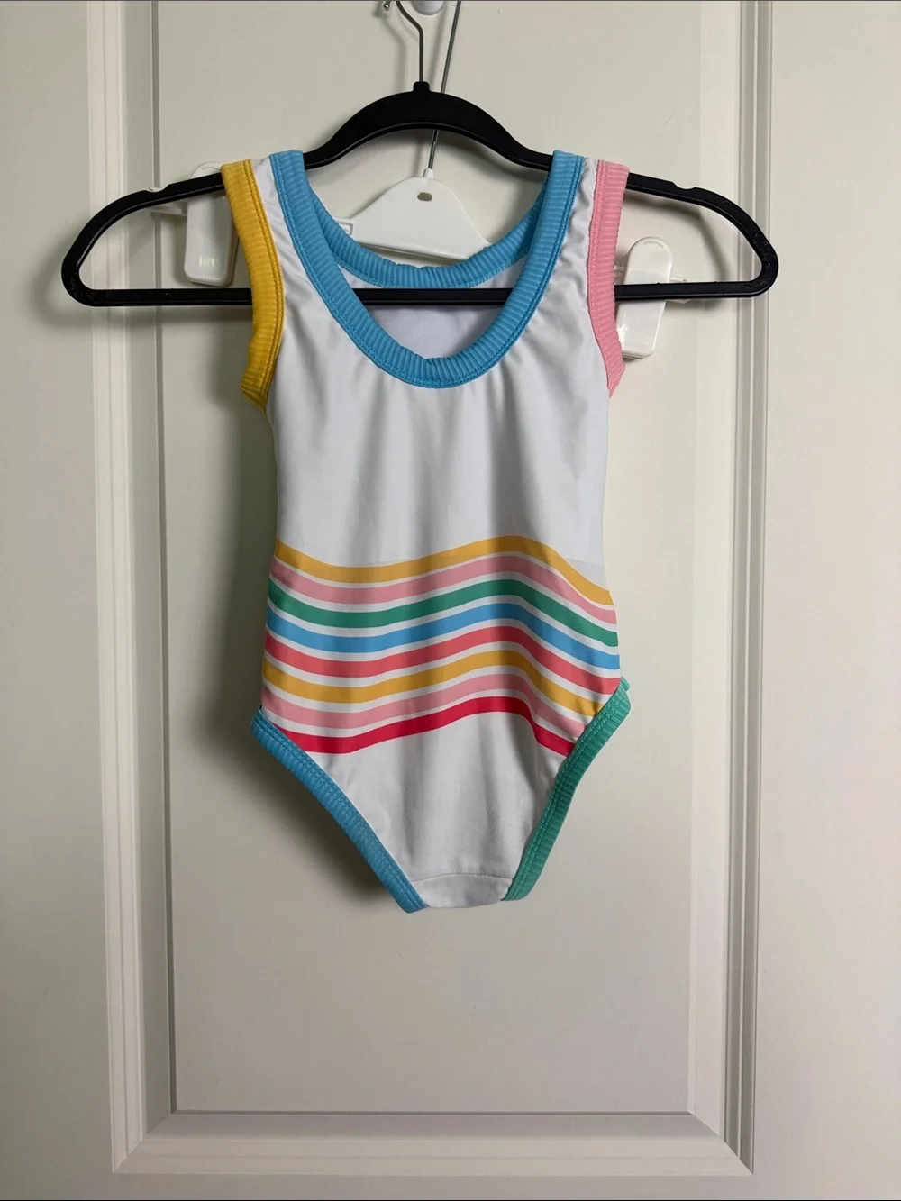 Disney Ariel Girls' White One-Piece Swimsuit with Multicolor Trim